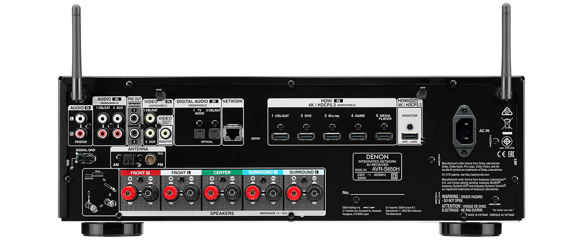 Denon AVR-S650H inputs and outputs