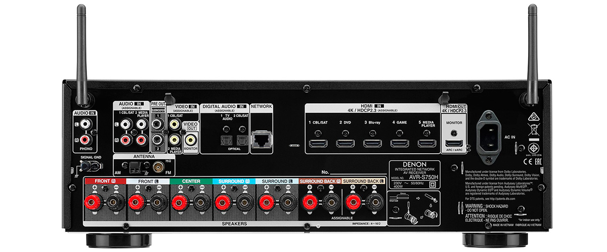 Denon AVR-S750H inputs and outputs